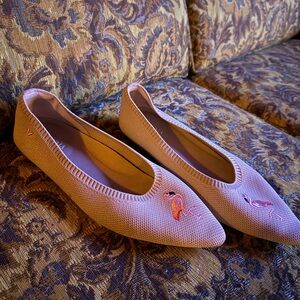 Embroidered Pink Flamingo Flats